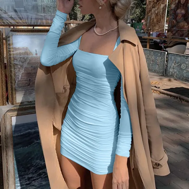 Women Elegant Slim Mini Dress Solid Color V Neck Sleeveless Dress Casual Wear au