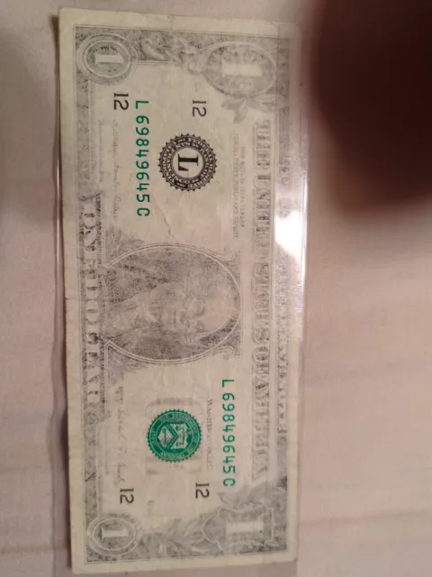 $1 1988 Insufficient Ink Error Federal Reserve Bank Note Bill