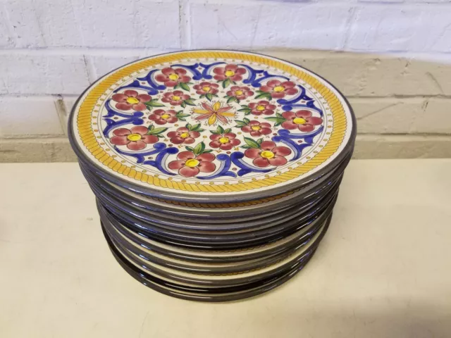 Vtg Ceramar Spain Ceramic Set of 10 Plates w/ Floral Dec. 10 5/8"