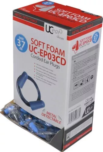 UC-EP03CD Tappi per orecchie in schiuma PU blu con cavo metallico rilevabili scatola da 200