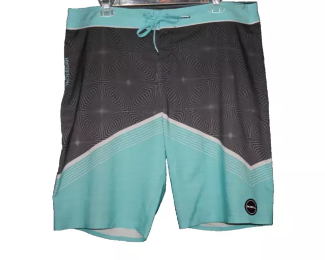 Oneill Board Shorts Men's Size 36 Gray Teal Beach Surf Swim Trunks Zip Pocket