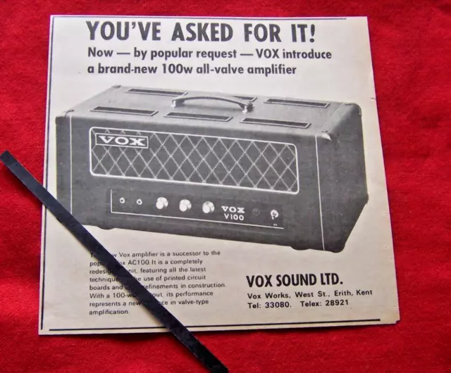 Vox V100 Guitar Amplifier Amp 1971 Original Vintage Press Advert