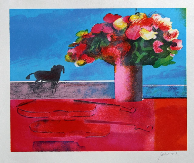GUIRAMAND PAUL - Lithographie signée - Le nu au bouquet bleu