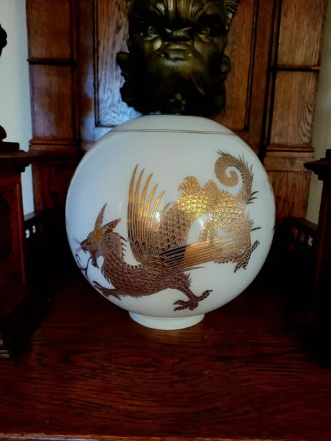 Antique Large 10" Cased Glass Dragon Ball Shade Globe for GWTW Banquet Oil Lamp
