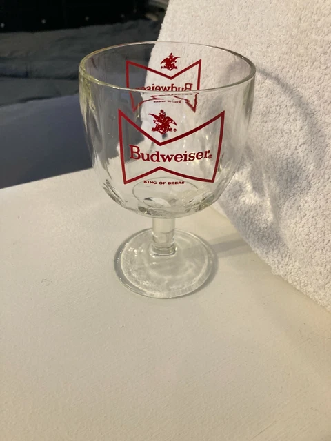 Vintage Budweiser Beer Super Heavy Clear Glass Footed 6" Thumb Print Goblet