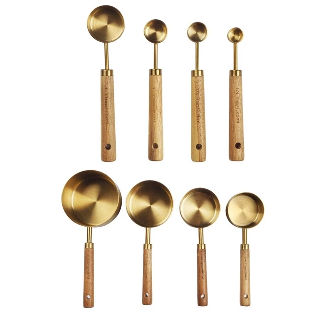 WOODEN GOLD MEASURING Cups And Spoons Handle for Cooking and Baking £20