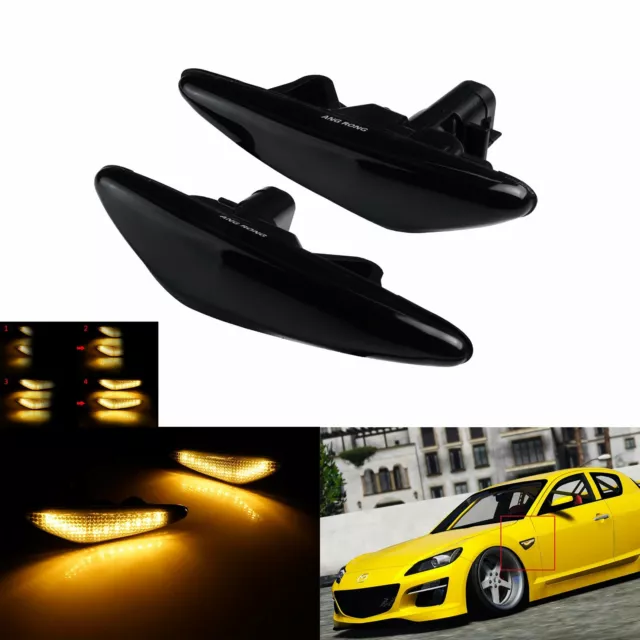 For Mazda 5 6 MX-5 RX-8 Dynamic LED Side Indicator Repeater Light Lamp Amber 12V