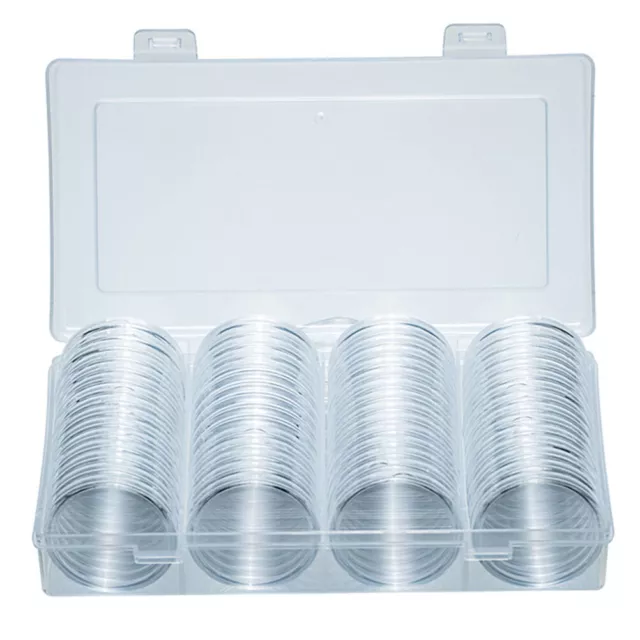 60Pcs 41mm Clear Storage Box Coin Capsules Holder Round Case Container Organizer