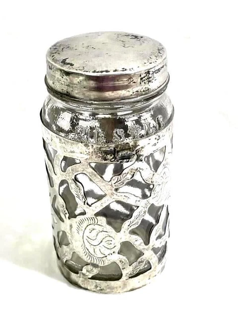 Vintage Sterling Silver Pierced Floral Overlay Nestle Bottle Jar And Lid Mexico