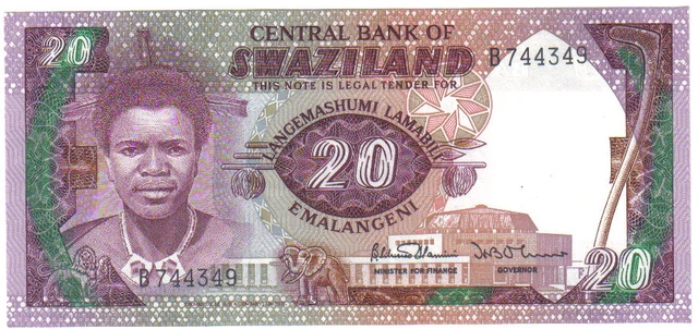 Swaziland 20 Emalageni 1986 Pick 12A Unc