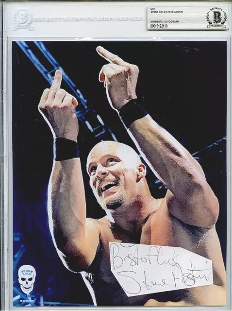 -STONE COLD STEVE AUSTIN- Beckett BAS Signed/Autograph WWF Wrestling 8x10 Slab