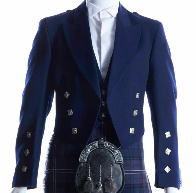 MEN'S SCOTTISH KILT Jacket Blue Serge Wool Prince Charlie Kilt Jackets