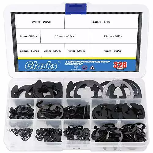 328pieces 9 Size Black Alloy Steel Eclip External Retaining Ring Washer Assortme