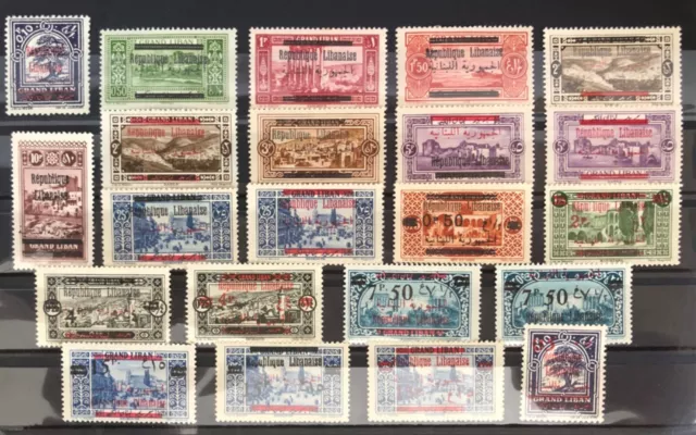1928 Lebanon Views 2 lang ovpt full set schgs+ovpts 1 stamp missing MLH/MH Liban