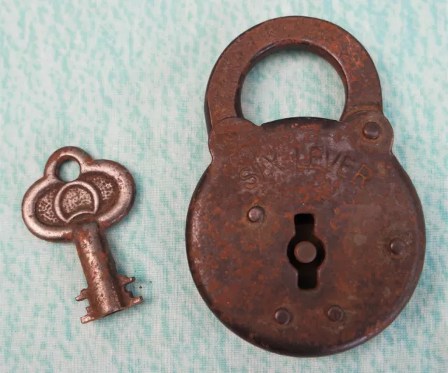 Antique Padlock With Key Six Lever Made In Germany - Still Working!!!