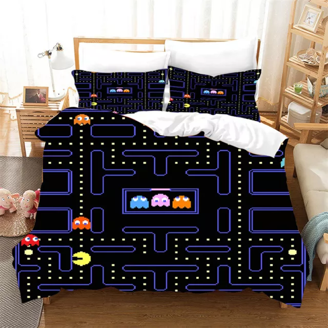 Pac-Man Game Gaming Print Duvet Cover Quilt Cover Pillowcase Queen Bedding Set