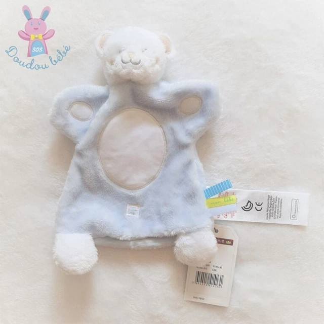 NEUF - Doudou Ours marionnette bleu blanc SERGENT MAJOR