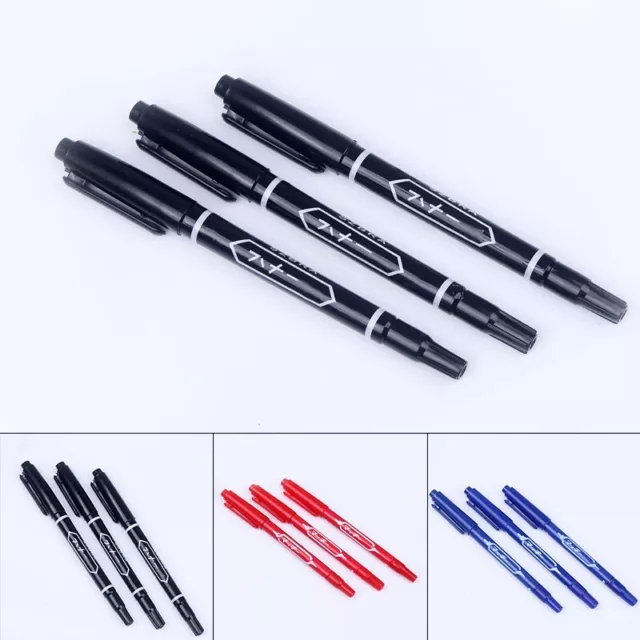 Premium Quality Double Tip Permanent Marker Pens 3 Pack Black Red Blue