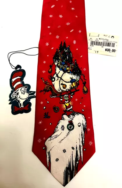VTG 1994 Dr Seuss Grinch Silk Necktie Merry Christmas Red Ties Korea NWT