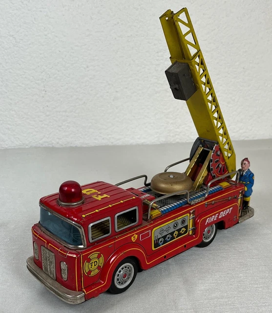 ANCIEN GRAND CAMION de pompiers jouet en bois - 42 cm - Jouets vintage