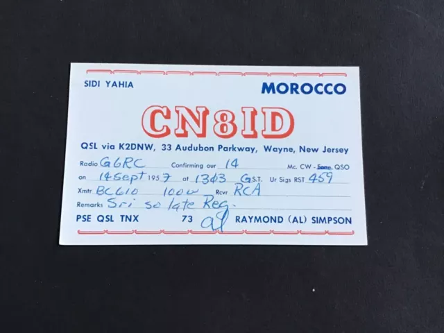 Vintage QSL Radio communication card Morocco 1957  R37546