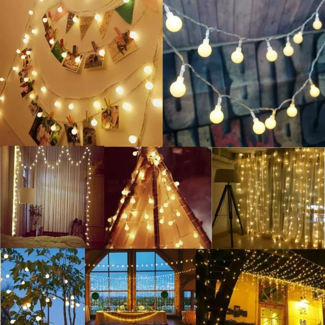 Globe String Lights 10M 100 LED Outdoor Fairy Lights Battery Powered 8 Modes UK