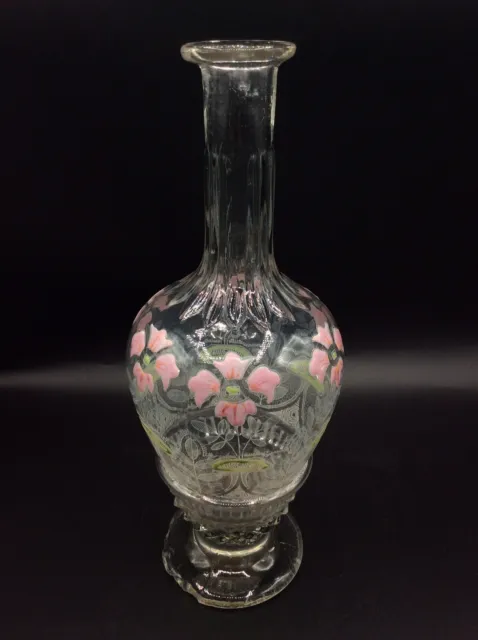 Carafe verre soufflé moulé émaillé décor floral Legras Art Nouveau accidentée 4