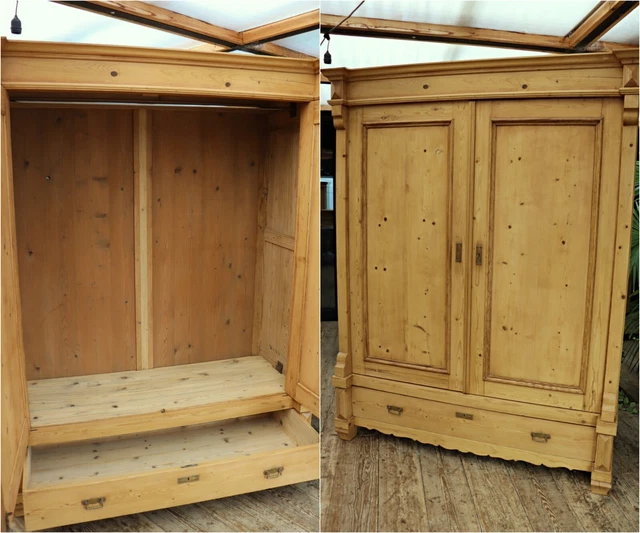 💕 Wow! Big! Old Antique Pine Double Knock Down Wardrobe-We Deliver/Assemble