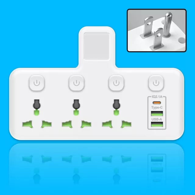3 Prong US Plug Wall Socket With 2 USB 1 Type-C Charging Ports Socket Extension
