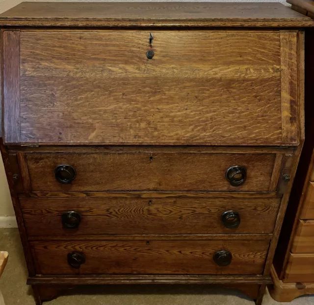 Antique Solid Oak Writing Bureau 3 Drawers In Excellent Condition