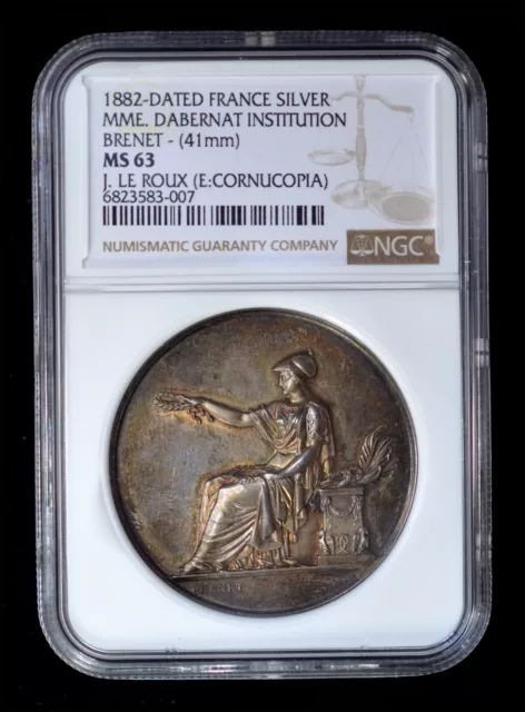 NGC MS63 1882 Frankreich Republik " Madam Dabernat Institution " Silber Medaille