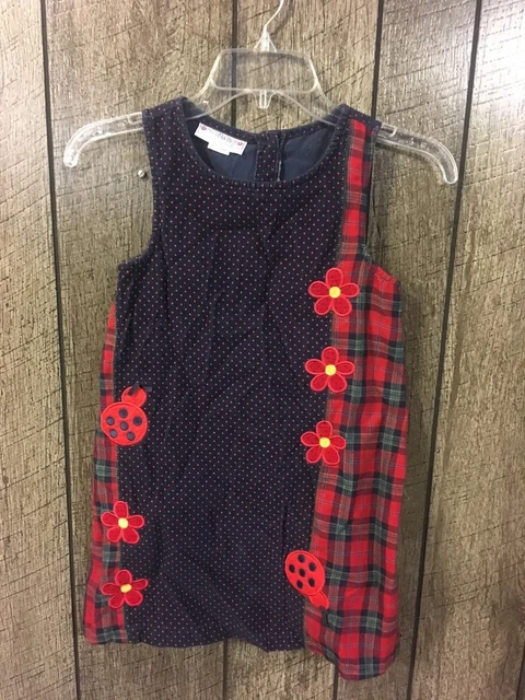 * Samantha Says Navy Red Lady Bug Corduroy Sleeveless Jumper Dress Girls Size 6X
