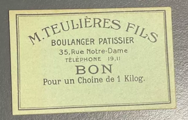 Billet de nécessité, M Teulières Fils Boulanger Pâtissier Bon pour 1 choine 1kg