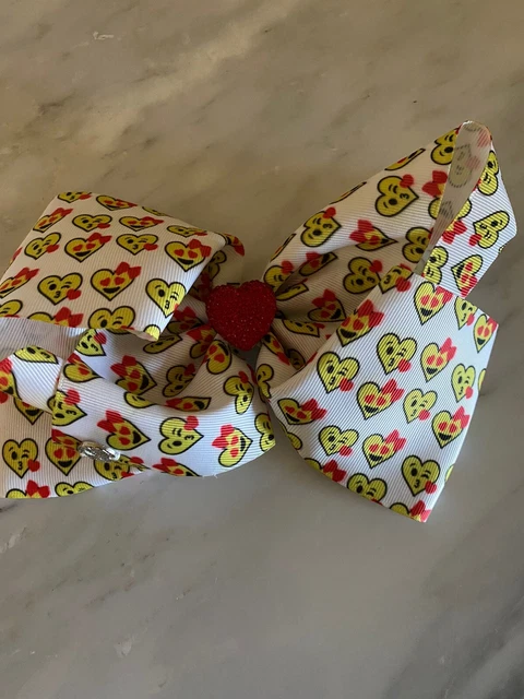 New Jojo Siwa Large Signature Emoji Hearts Gem Stone Valentines Day Hair Bow NWT