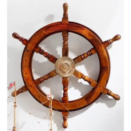 Nautical wooden Handle 18 Inches Ships Wheel Vintage Captain Pirate wall hanging