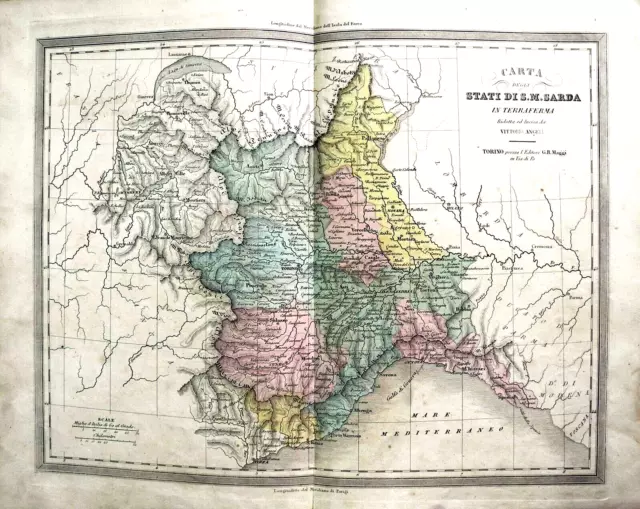 Mappa antica Italia S.M. Sarda Savoia Piemonte Atlante geografico Maggi Cassella