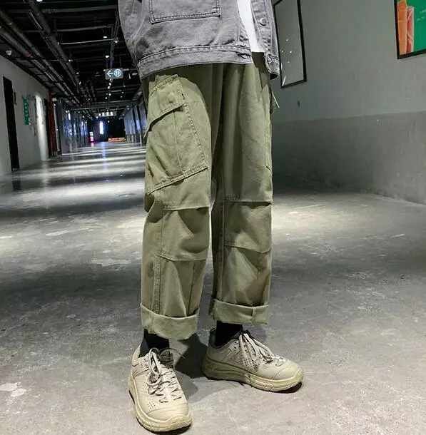 Mens Japanese Vintage Straight Loose Casual Cargo Pants Slacks Bottoms Trousers