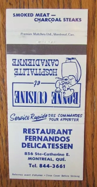 Deli Restaurant Matchbook Cover: Fernandos Montreal, Quebec Matchcover -D8