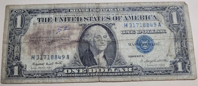 1957A One Dollar Well Circulated Silver Certificate Note - $1 Bill
