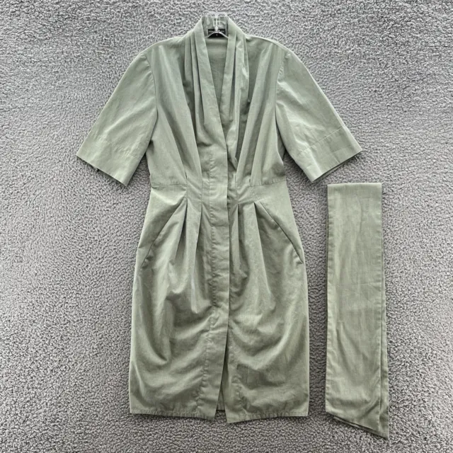 Marianna Deri Dress Womens Small Green Pleated Button Front Classic Shirt Dress