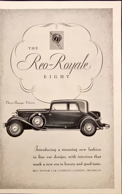 1931 REO Motor Car Company Reo-Royale Eight Vintage Print Ad 5-Person Victoria