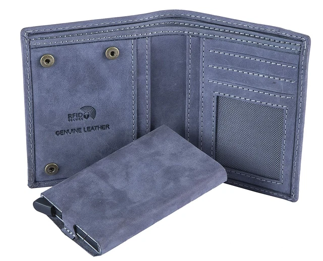Gadget Tech Portafoglio Uomo Slim In Vera Pelle Nappa Blu Con - Foto 8