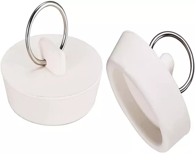 2pcs Rubber Sink Plug, Drain Stopper White with Hanging Ring Fit 40-45mm NEW-AU