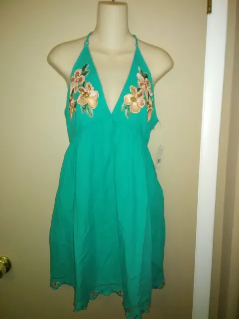 Free People Caribbean Green Love And Flowers Crochet Casual Dress Size Xs - Nwt