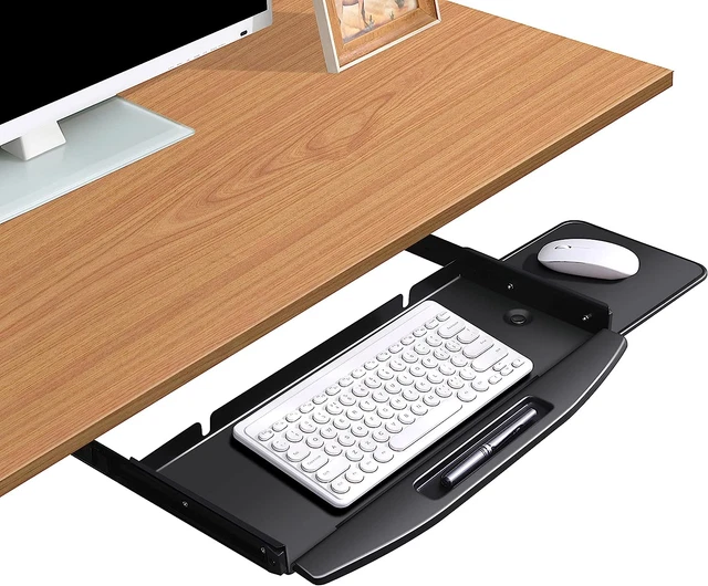 under Desk Keyboard Tray with 360 Rotating Mouse PlatformSturdy& Easy Gliding2