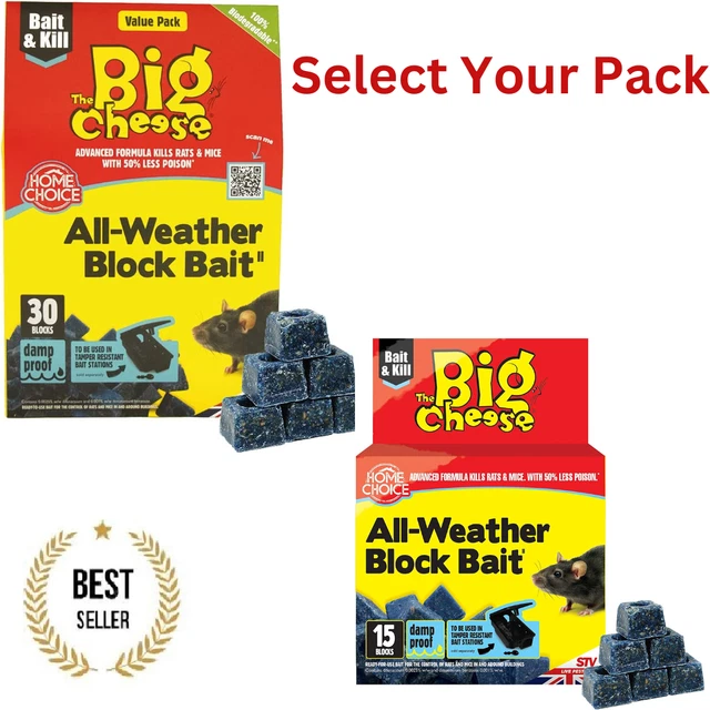 BIG CHEESE PROFESSIONAL Strength Block Bait Poison STV Rat & Mouse