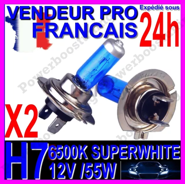 Kit DE 2 Ampoule Lampe Halogene Feu Phare XENON GAZ SUPER WHITE H7 55W 6500K 12V