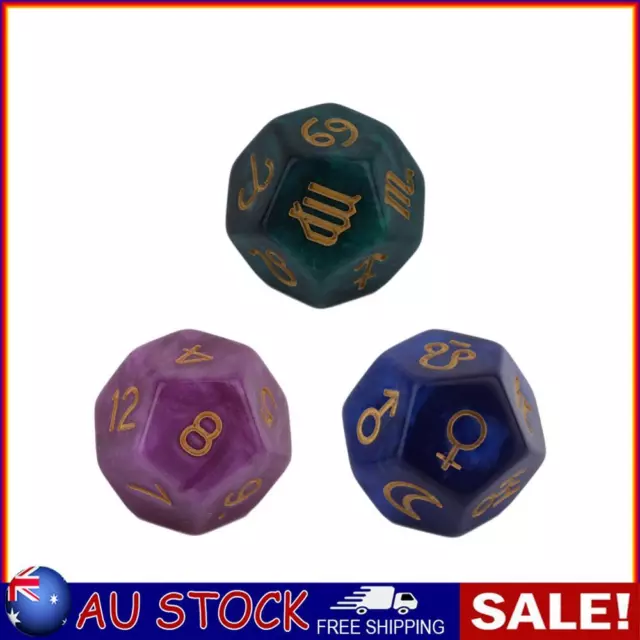 3Pcs 12 Sided Astrology Dice Tarot Cards Dice Table Games Accessory (Pearl Gold)