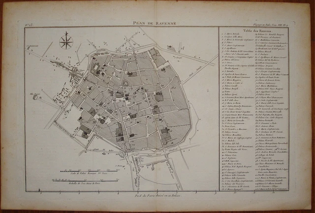 Stampa antica Ravenna Lalande 1769 pianta topografica acquaforte emilia romagna