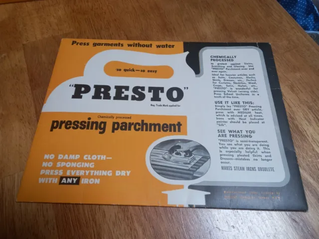 Vintage Prestos Pressing Parchment  Ironing Paper Sheets For Clothes
